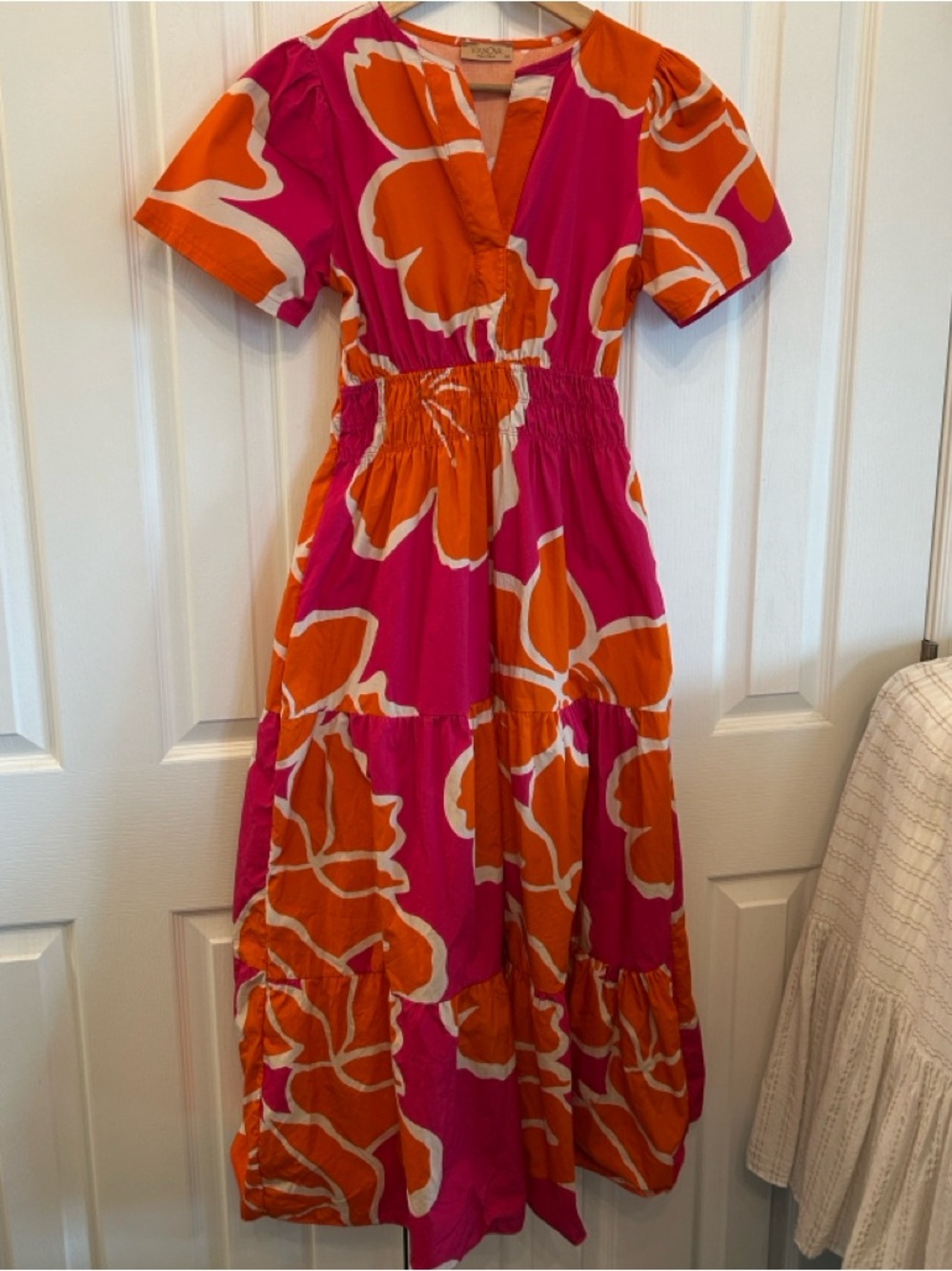 Vianova Italy 100% Cotton Tiered Dress Pink Orange Size S